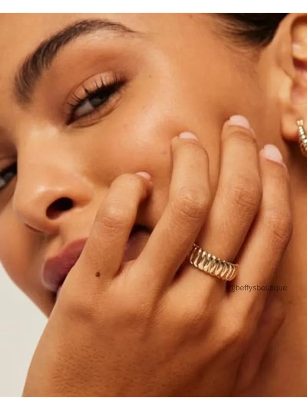 Chunky 14K Gold Plated Statement Ring Wide Stackable Band